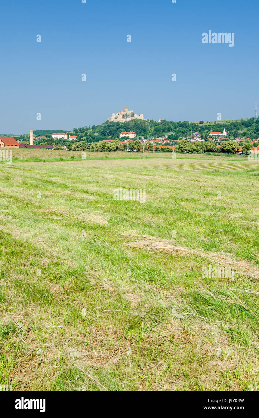 Bâtiment, maison, tour, église, arbre, colline, maison de vacances, location, vacances, Banque D'Images