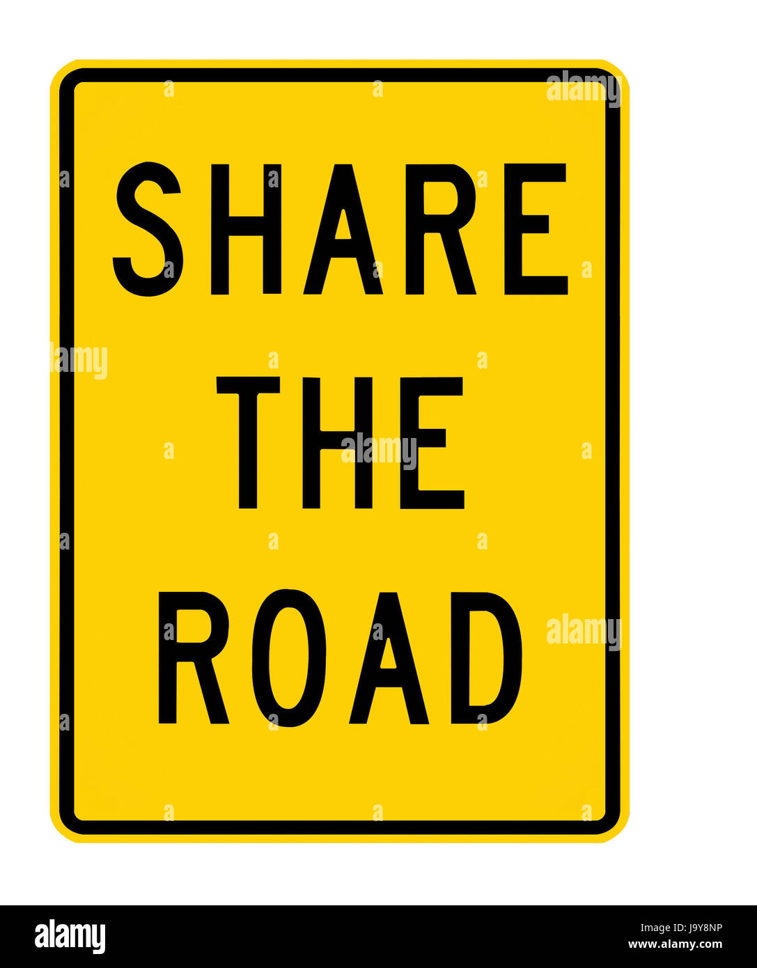 Panneau routier - partager la route, noir sur jaune Banque D'Images