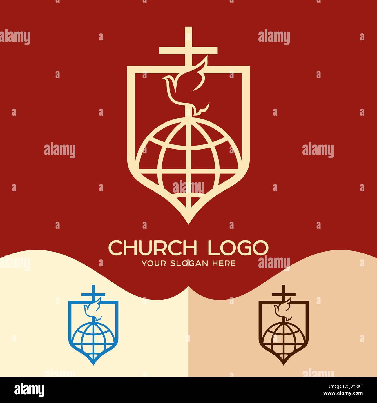 Logo de l'église. Cristian symboles. Croix, dove et globe Illustration de Vecteur