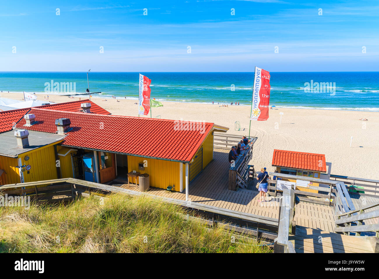 L'île de Sylt, ALLEMAGNE - Sep 10, 2016 : avis de restaurant de plage en ville sur l'île de Sylt Wenningstedt, Mer du Nord, de l'Allemagne. Banque D'Images