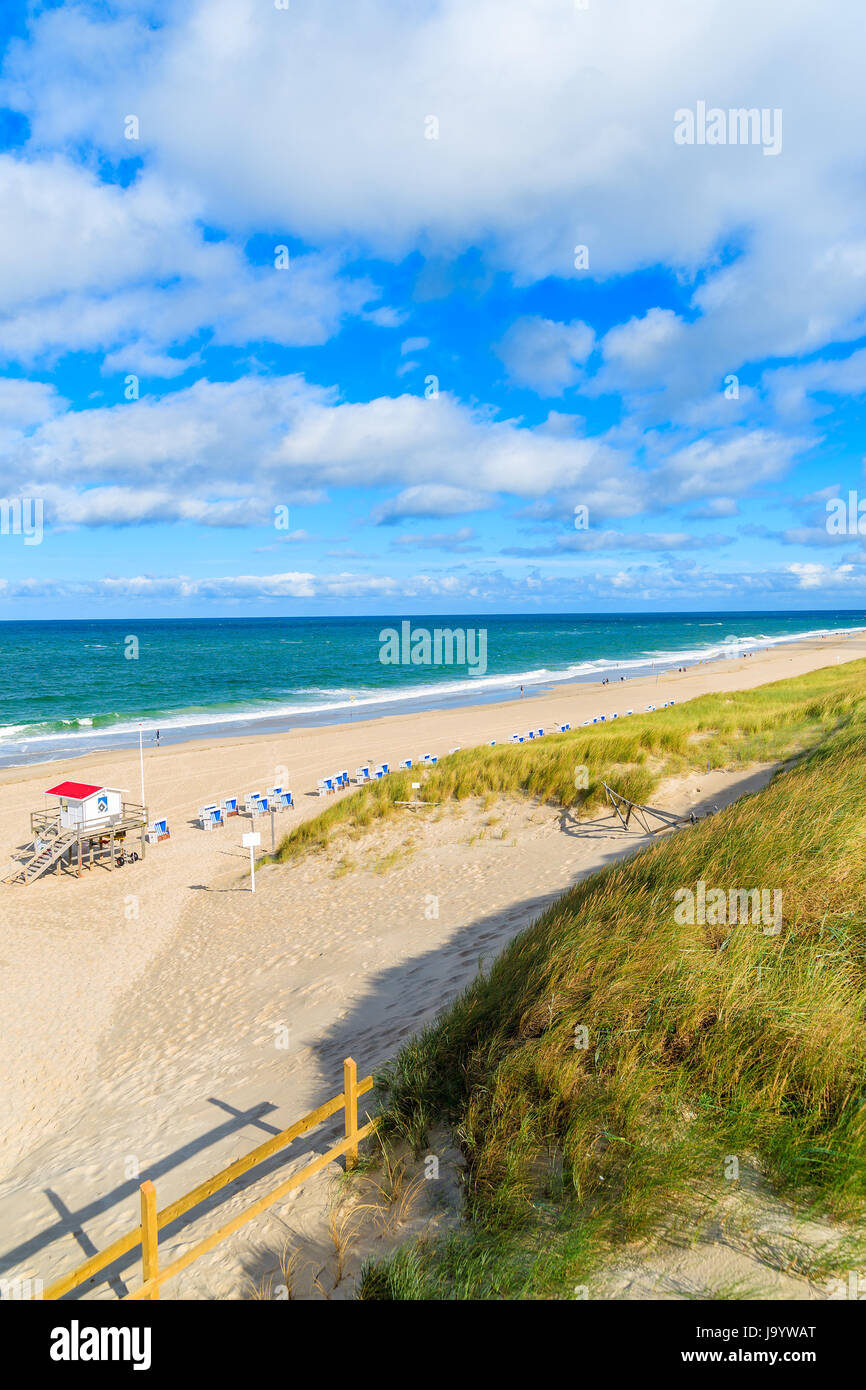 Vue de la plage de Westerland sur l'île de Sylt village, Mer du Nord, Allemagne Banque D'Images