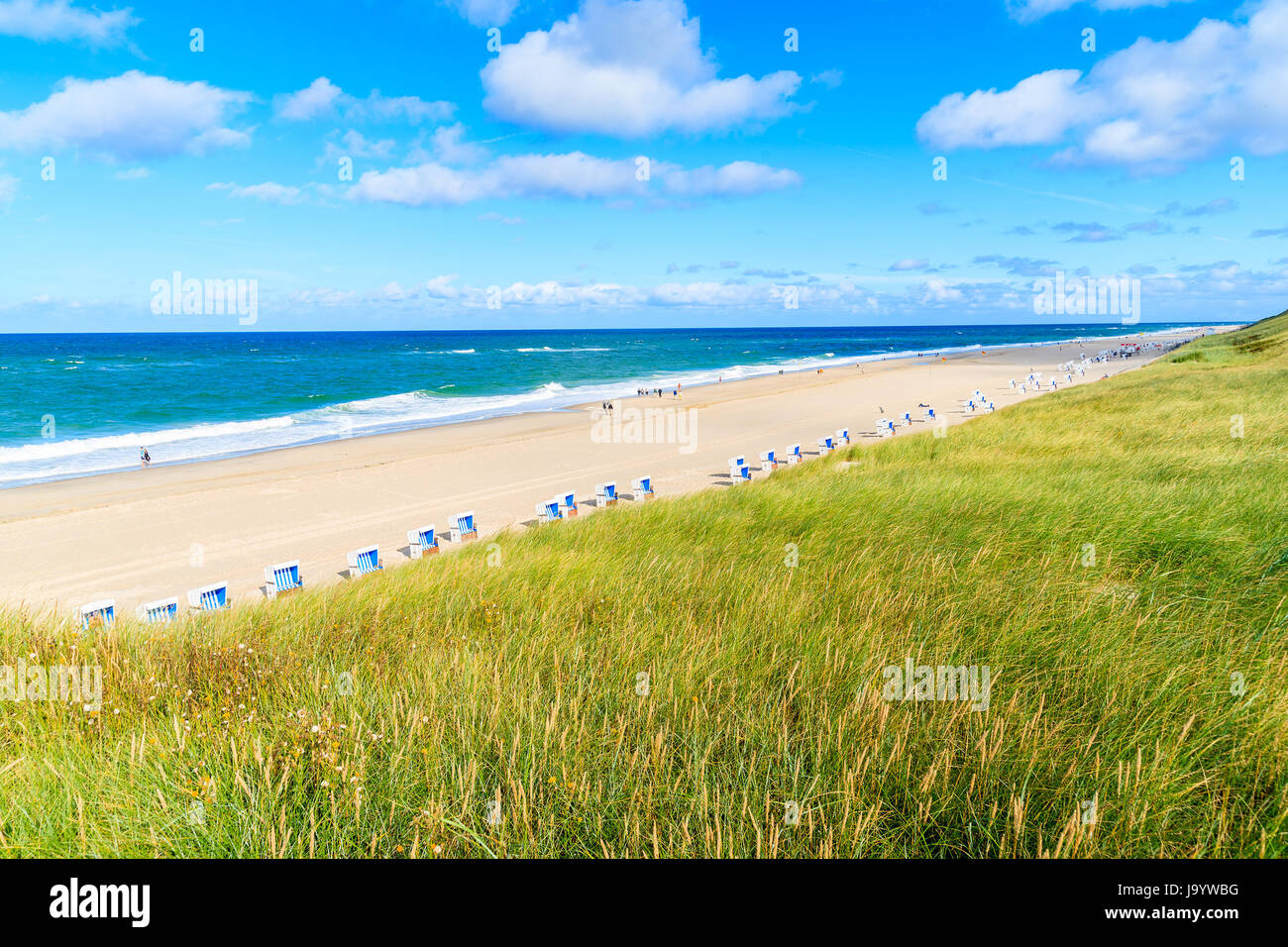 Vue de la plage de Westerland sur l'île de Sylt village, Mer du Nord, Allemagne Banque D'Images