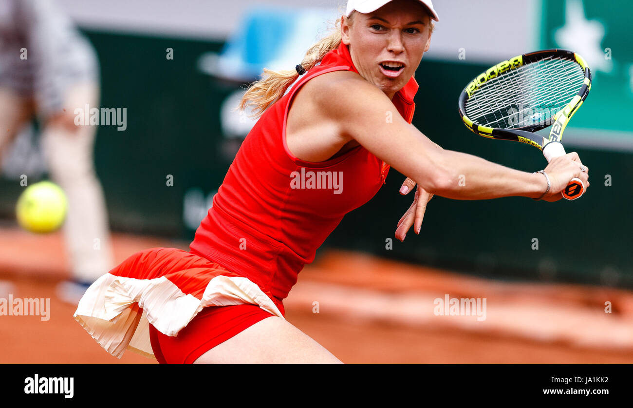 Paris, France, 4 juin 2017 : Caroline Wozniacki joueur danois est en action au cours de son 4ème tour à l'Open de France de Tennis 2017 à Roland Garros Paris. Crédit : Frank Molter/Alamy Live News Banque D'Images