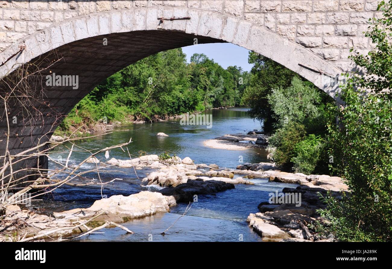 Pont, rivière, l'eau, bleu, vert, pont, buissons, emplacement shot, maçonnerie, Banque D'Images