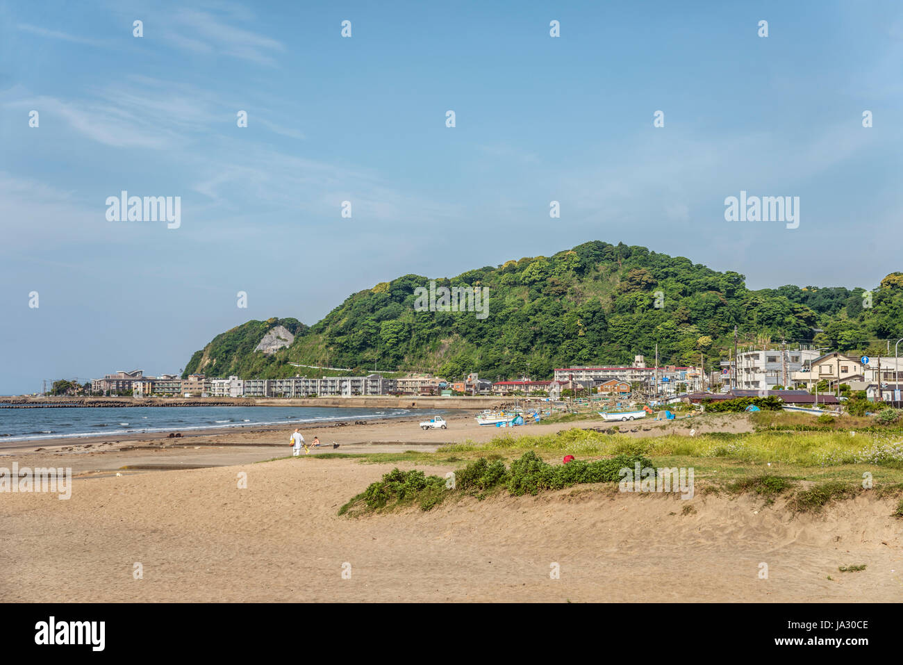 Vue sur la plage au parc Kamakura Seaside, Kanagawa, Japon Banque D'Images