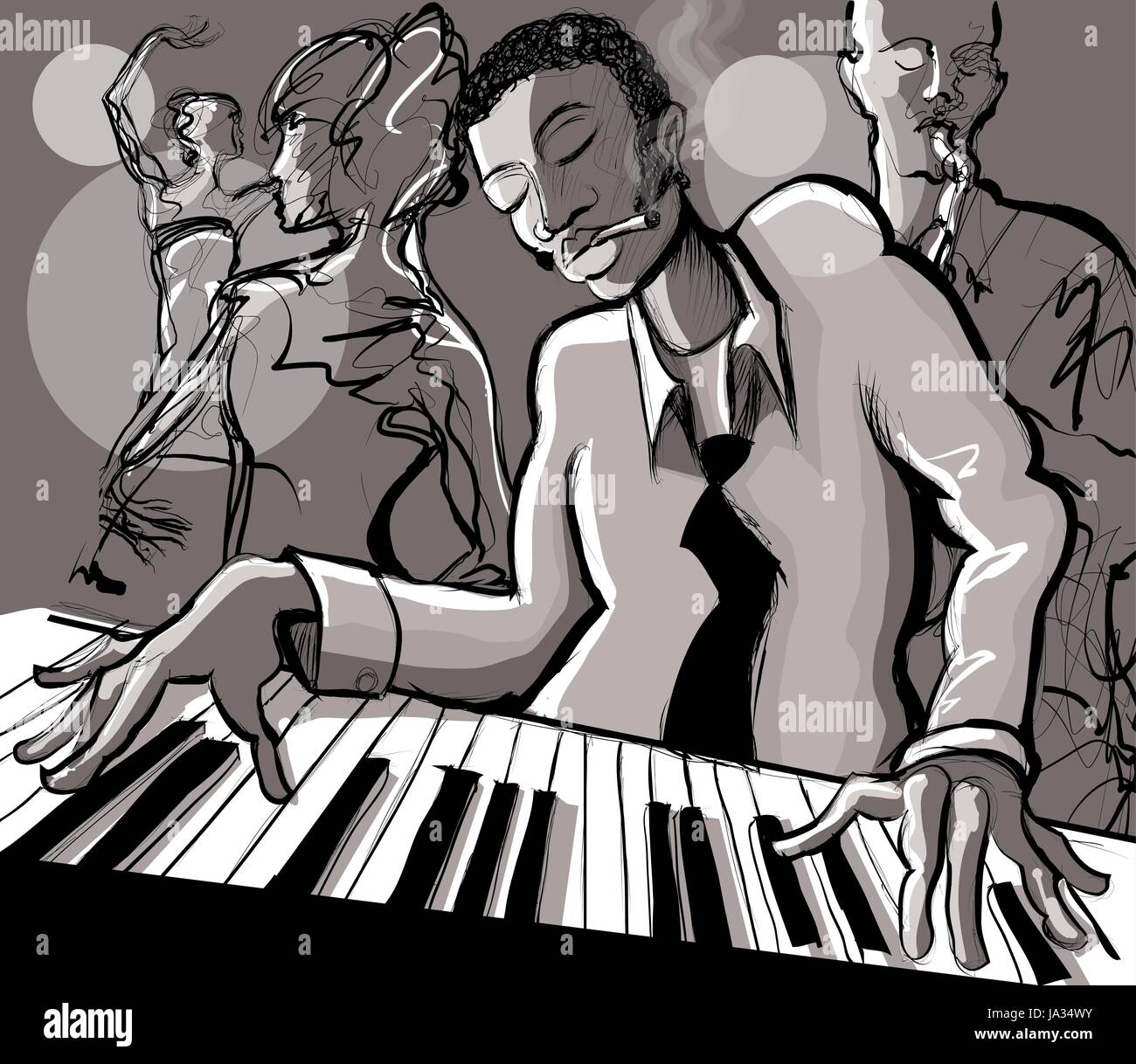 Piano jazz, chanteur et saxophoniste - vector illustration Illustration de Vecteur