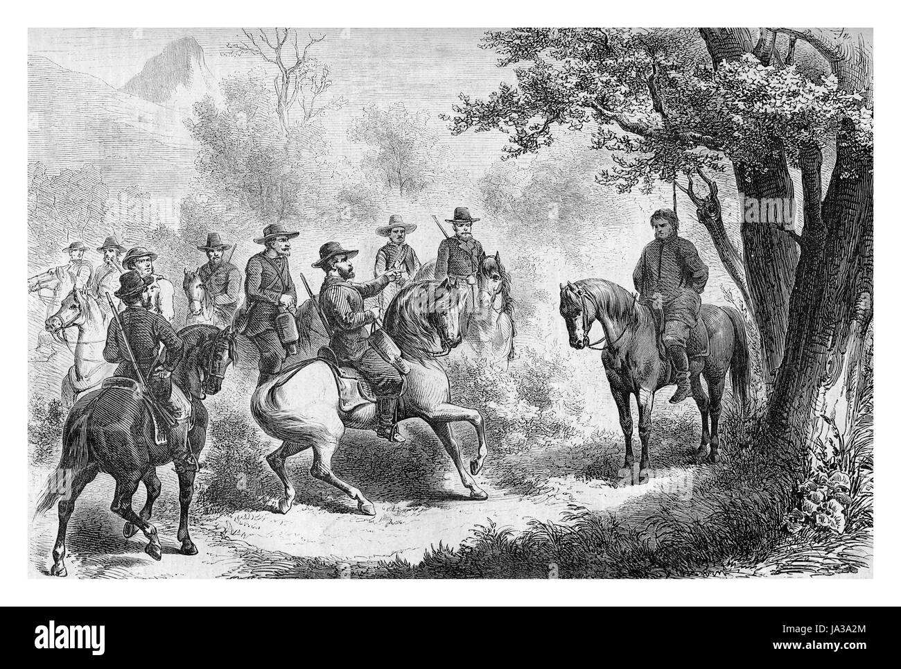 La pendaison d'un voleur de chevaux, gravure DU XIXE SIÈCLE Banque D'Images