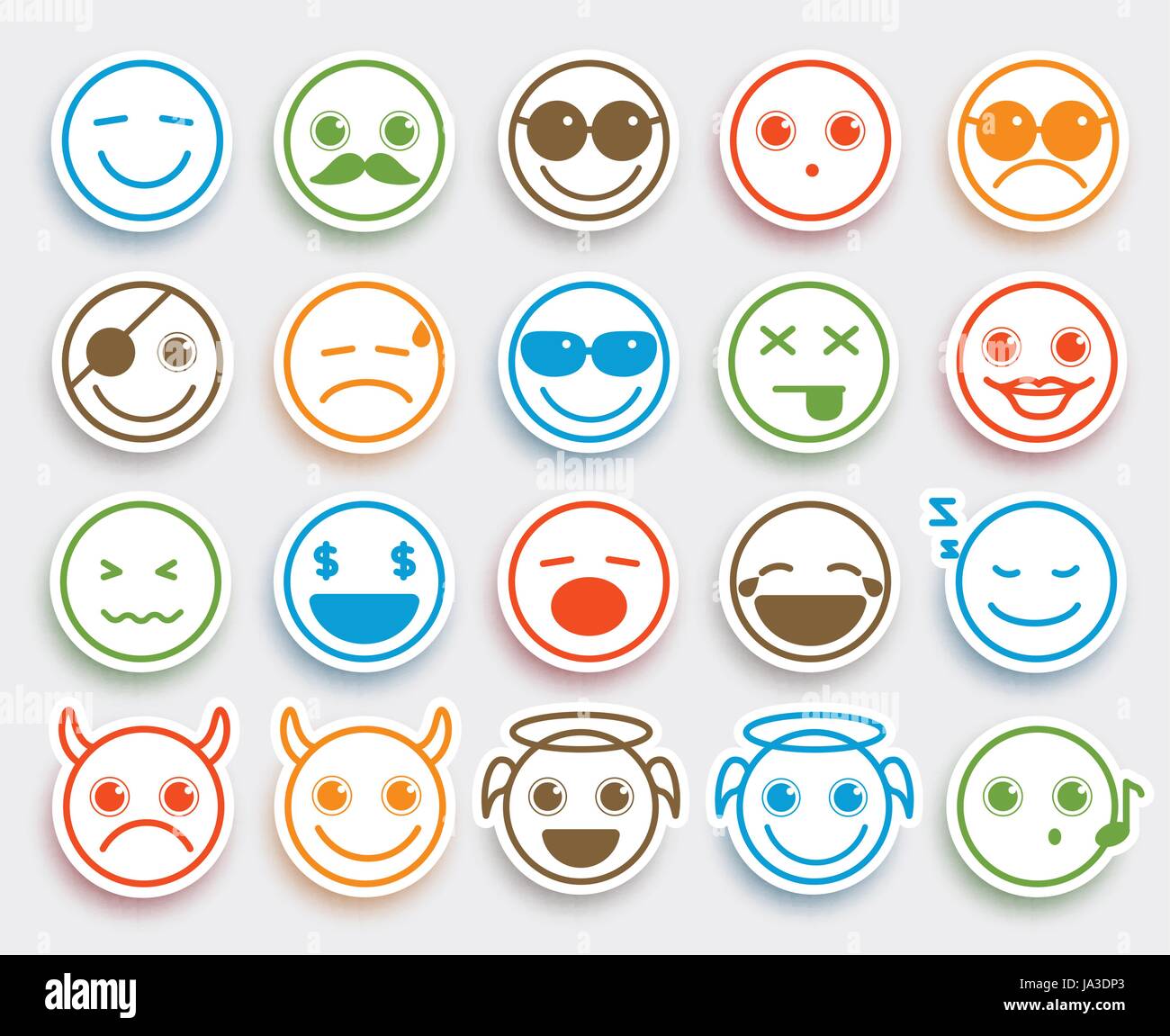 Smiley emoticon vector set en blanc télévision Pictogramme autocollant avec des émotions et de drôles d'expressions faciales. Vector illustration. Illustration de Vecteur