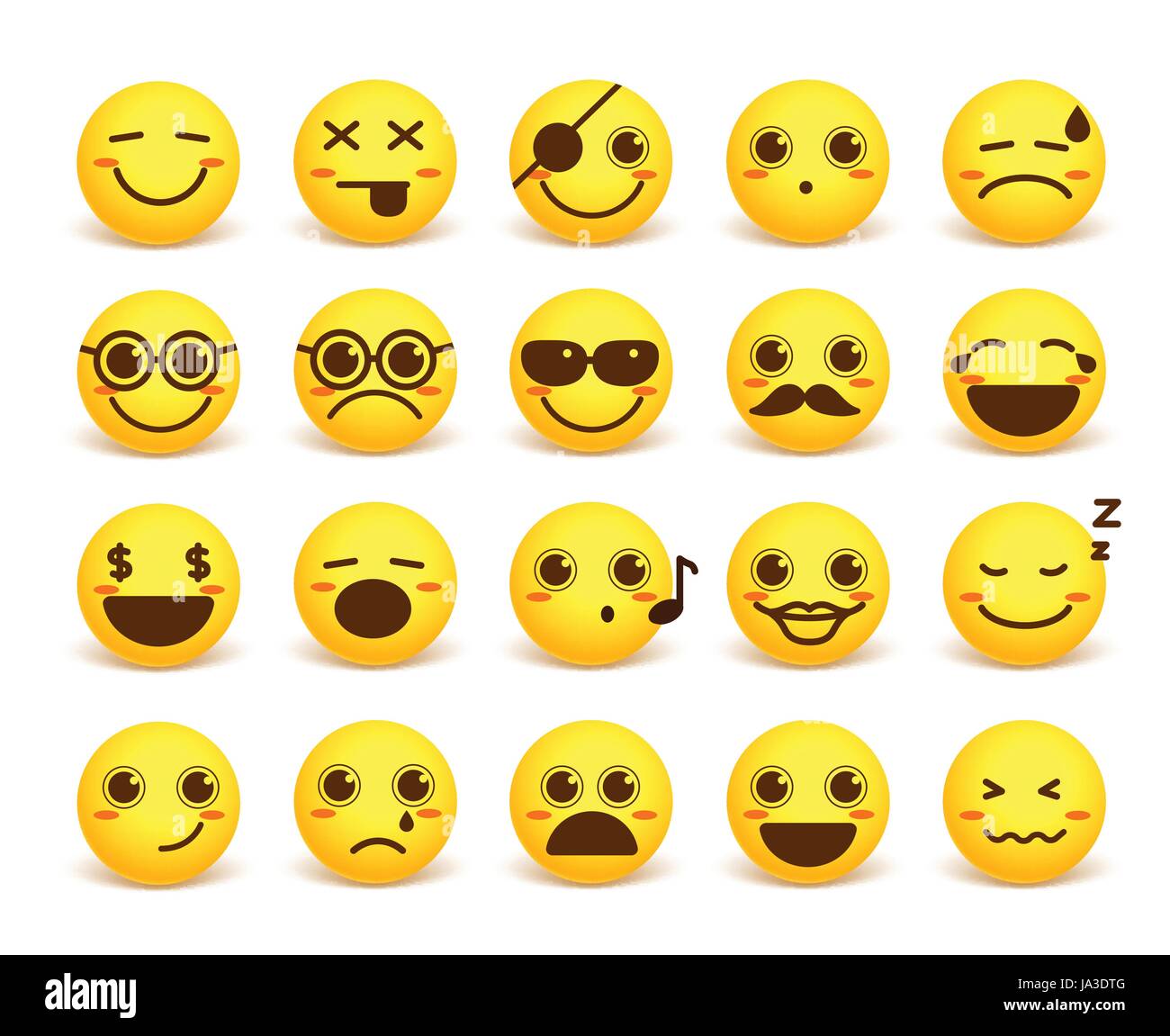 Smiley Emoticon Vecteur Mignon Ensemble Avec Les Expressions Du Visage Heureux En Cercle Bouton Jaune Isole En Fond Blanc Vector Illustration Image Vectorielle Stock Alamy