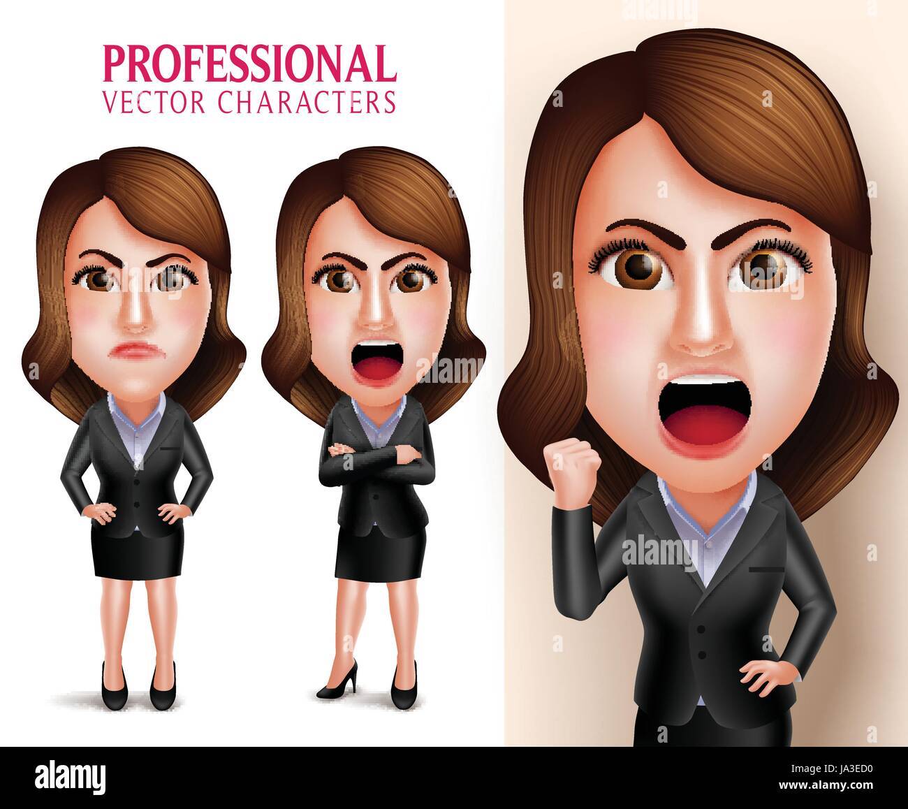 Ensemble d'affaires de caractère vectoriel professionnel femme en colère et fou comme un patron avec bras croisés isolé en fond blanc. Vector Illustration Illustration de Vecteur Ensemble d'affaires de caractère vectoriel professionnel femme en colère et fou comme un patron avec bras croisés isolé en fond blanc. Vector Illustration Illustration de Vecteur