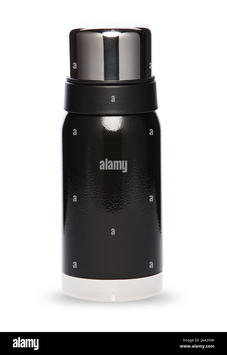 Collection thermos noir isolé sur fond blanc Banque D'Images