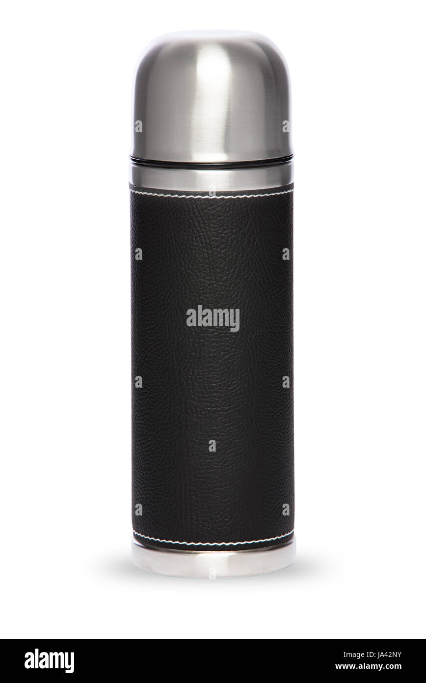 Collection thermos noir isolé sur fond blanc Banque D'Images