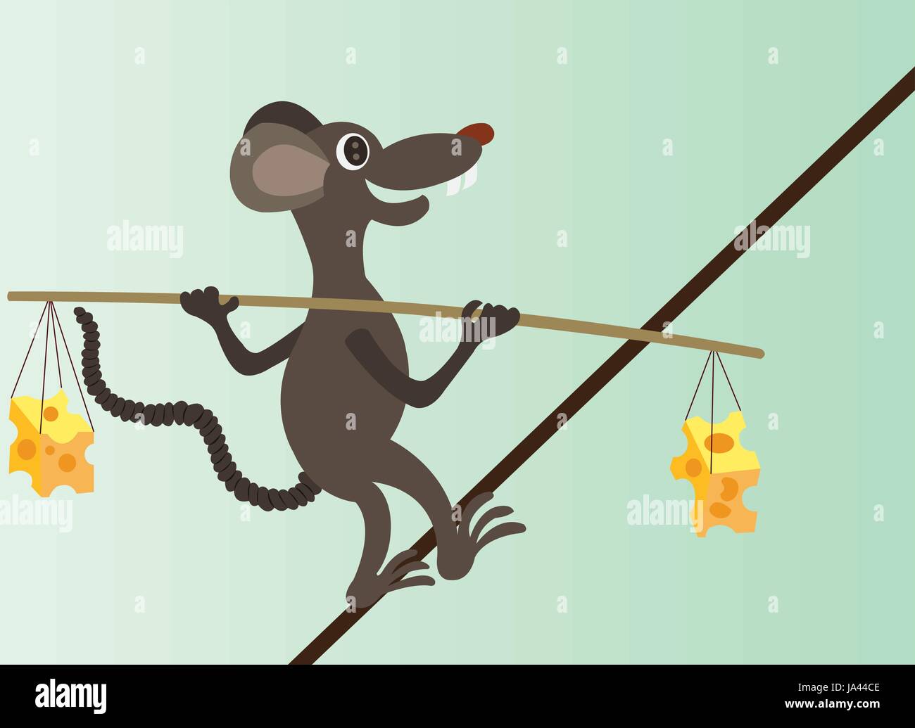 Une souris marchant sur une corde raide du fromage d'équilibrage sur le dos, Illustration de Vecteur