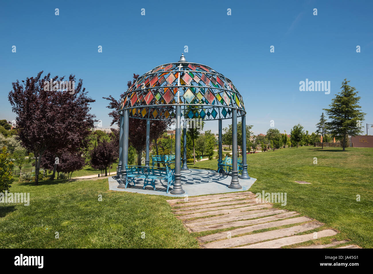 Europa Park à Torrejón de Ardoz, Madrid, Espagne. Son parc urbain où sont représentés avec des monuments à l'échelle européenne les plus célèbres monuments. Banque D'Images