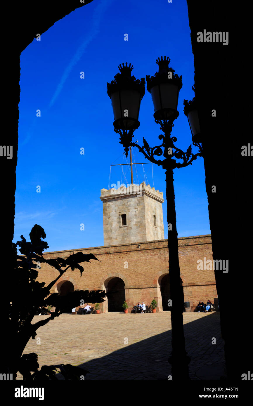 Place d'armes et de guet, le Castell de Montjuïc, Barcelone, Catalogne, Espagne Banque D'Images