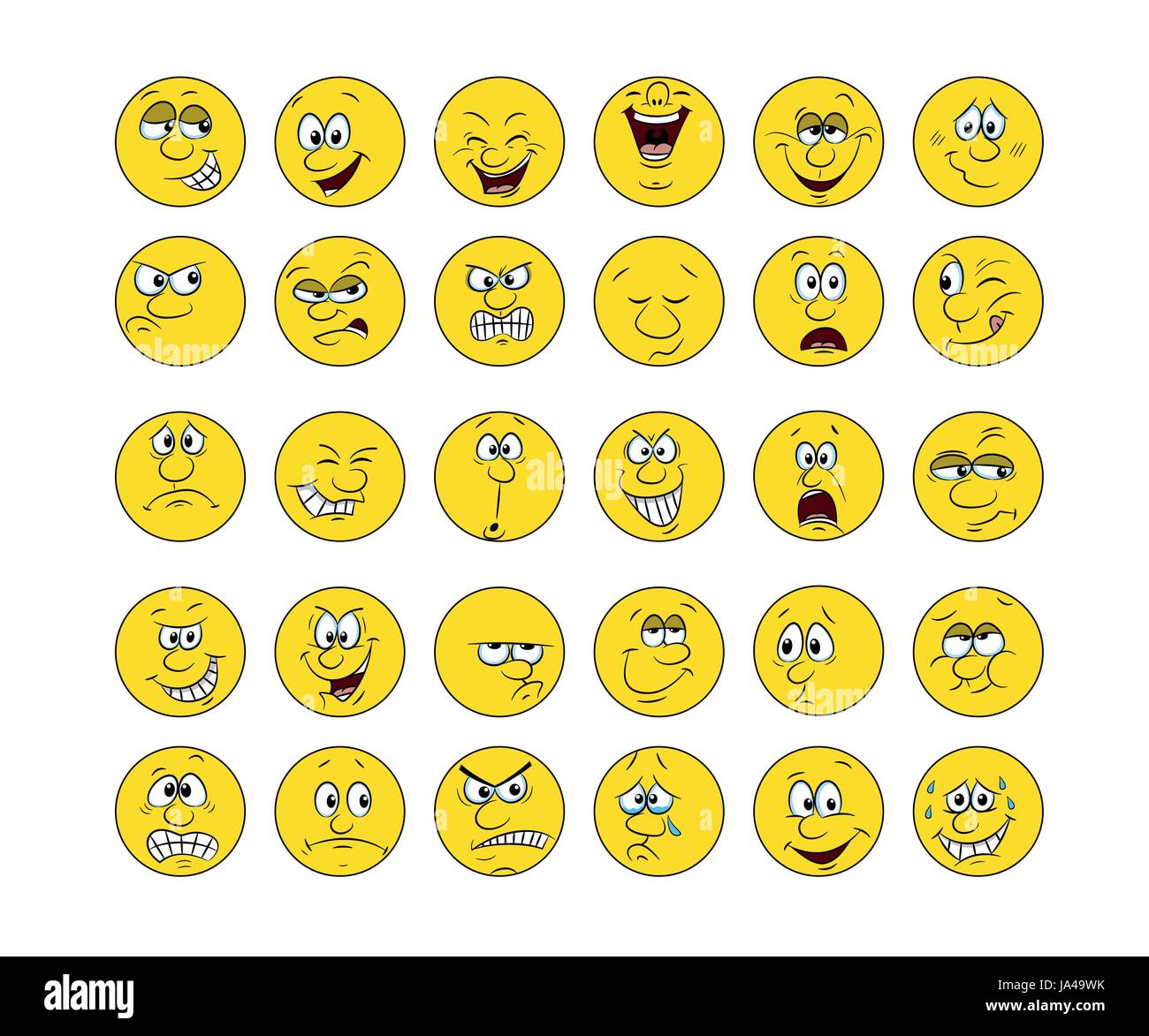 Collection de 30 smileys, dessiner à main Illustration de Vecteur