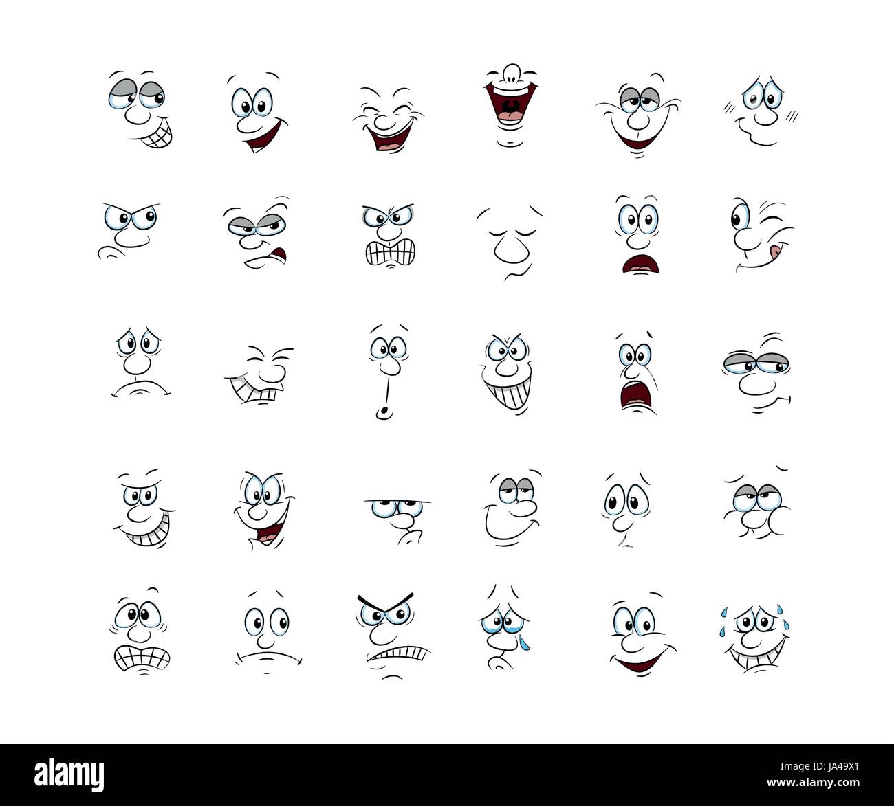 Collection de 30 visage des personnages, dessiner à main Illustration de Vecteur