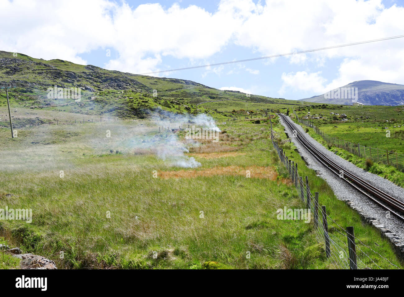 Incendie causé par les moteurs du Train à vapeur de Snowdon,Llanberis, au nord du Pays de Galles, Royaume-Uni. Banque D'Images