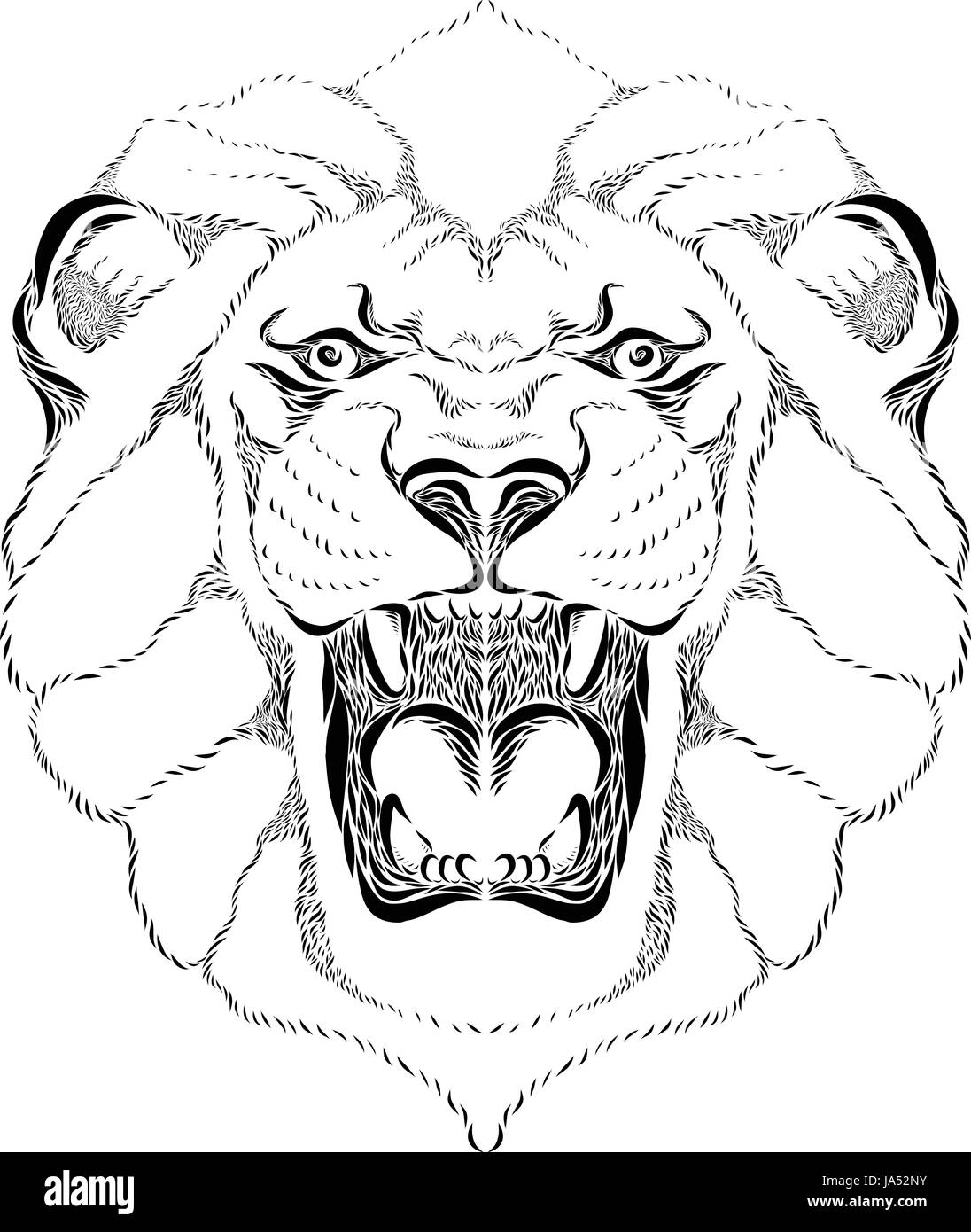 Lion, chat, gros chat, félin prédateur, tiger, ronfle, moo, icône, agressif, Banque D'Images