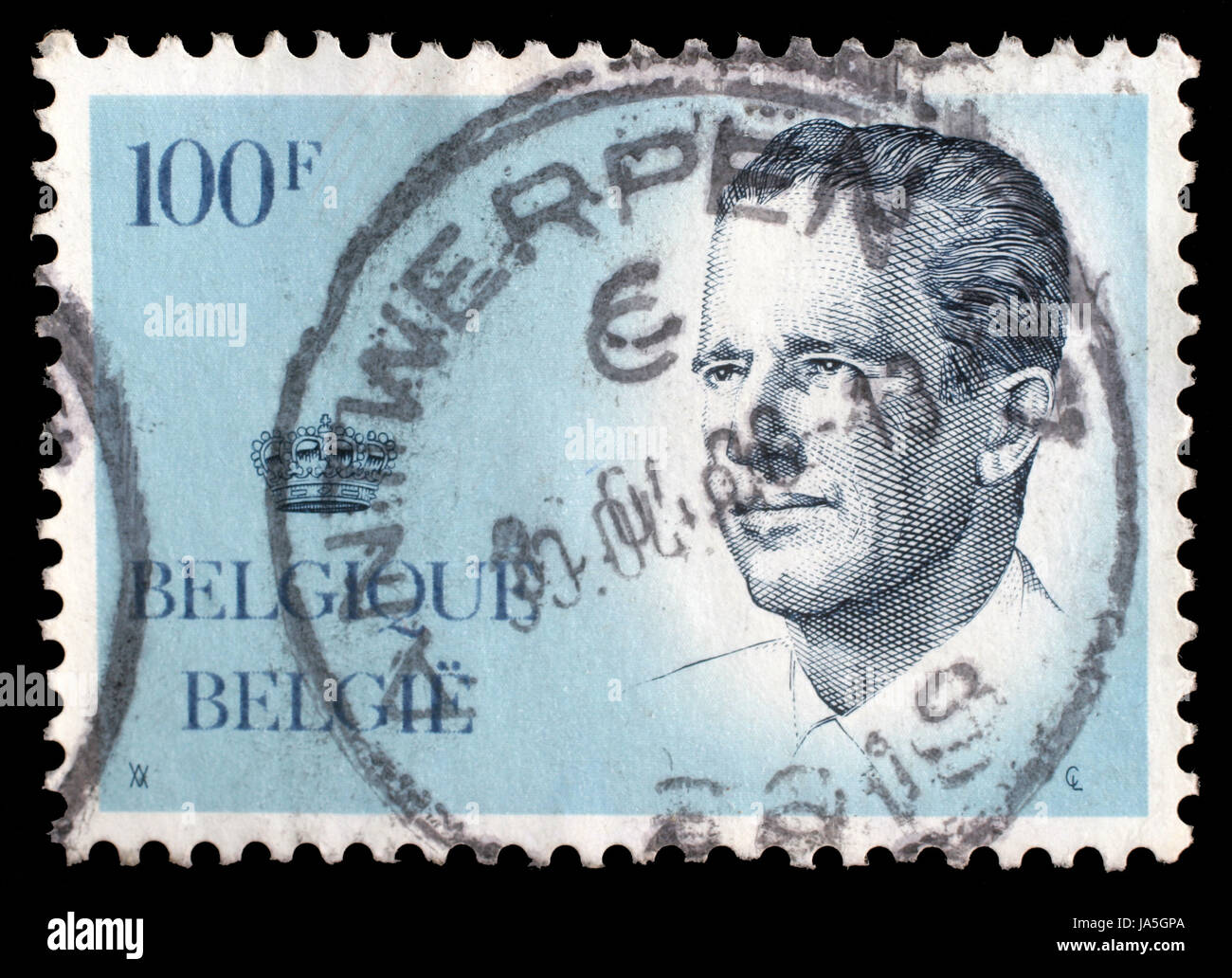 Belgique - Vers les années 1970 : un timbre imprimé en Belgique montre libre portrait Albert II est l'actuel Roi des Belges et d'un monarque constitutionnel, vers les années 1970 Banque D'Images