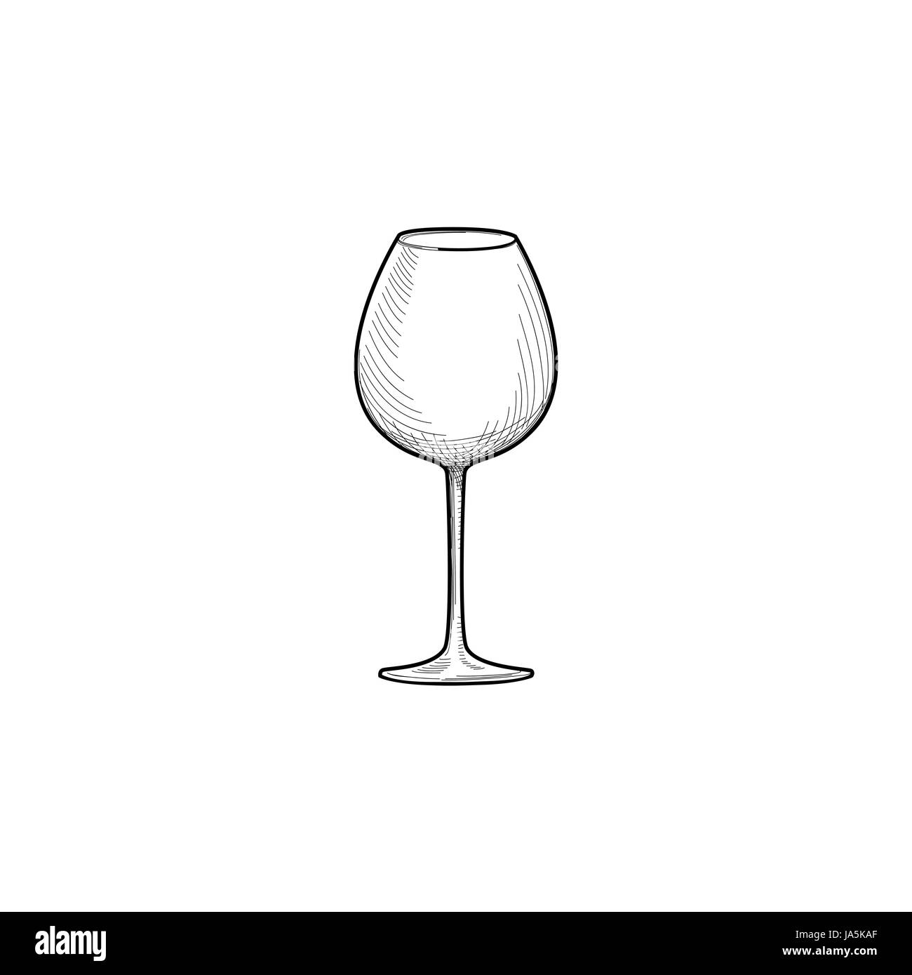 Verre de vin vide. cafe menu. carte de vins, sketch.gravure illustration de wineglass. Les ustensiles croquis. verrerie sign Illustration de Vecteur