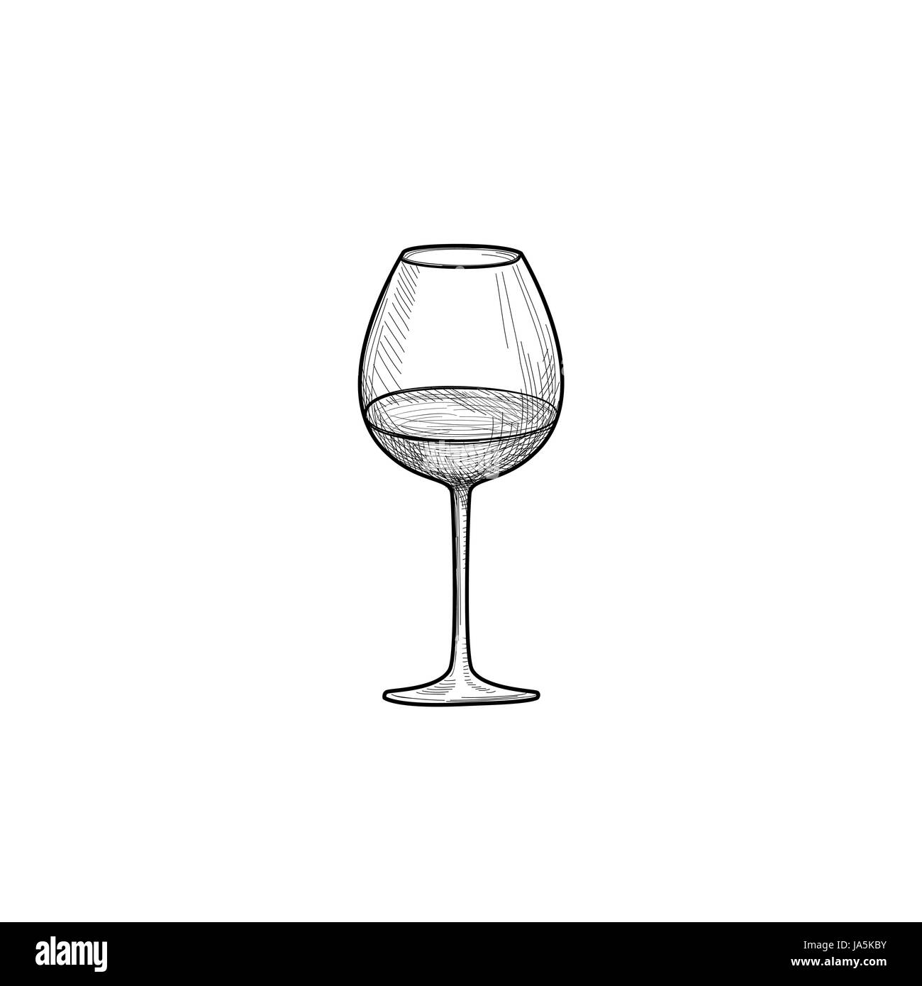 Verre de vin. gravure illustration de wineglass. Les ustensiles croquis. verrerie sign Illustration de Vecteur