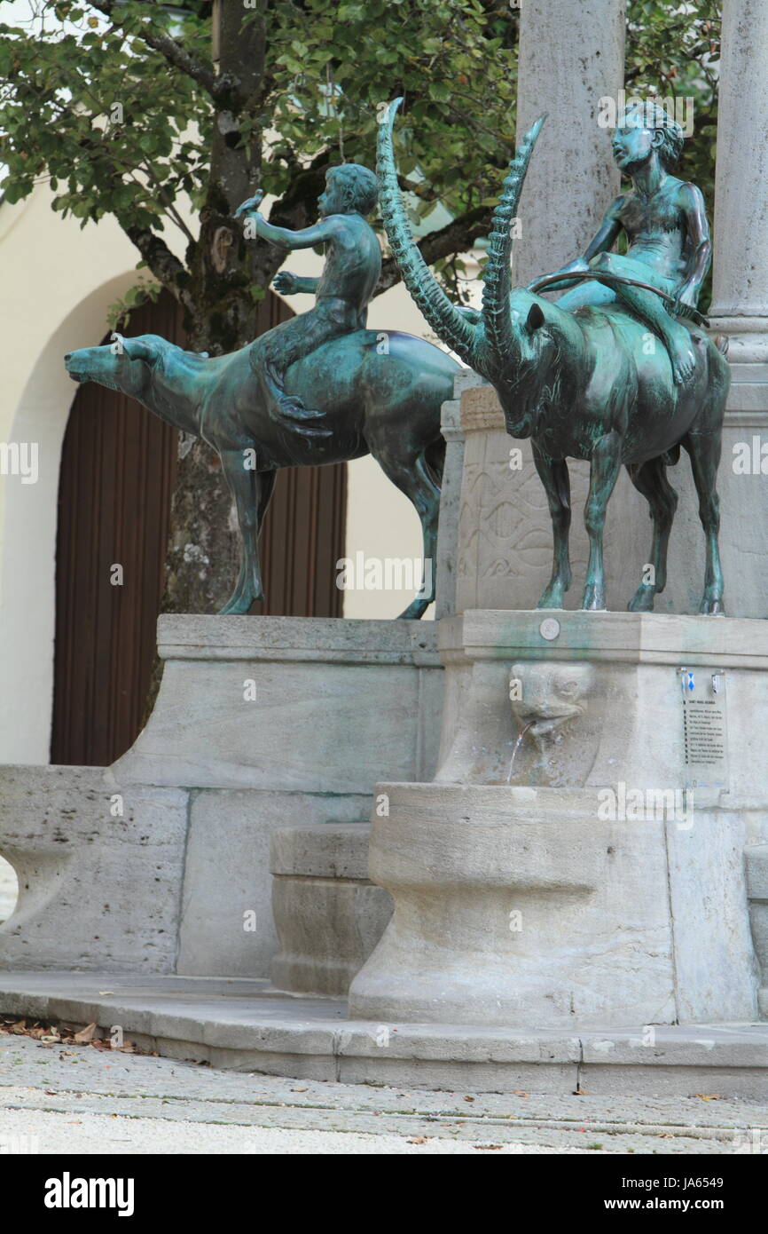 La Bavière, fontaine, allgu, statue, Bavaria, fontaine, rider, équestres, allgu, Banque D'Images