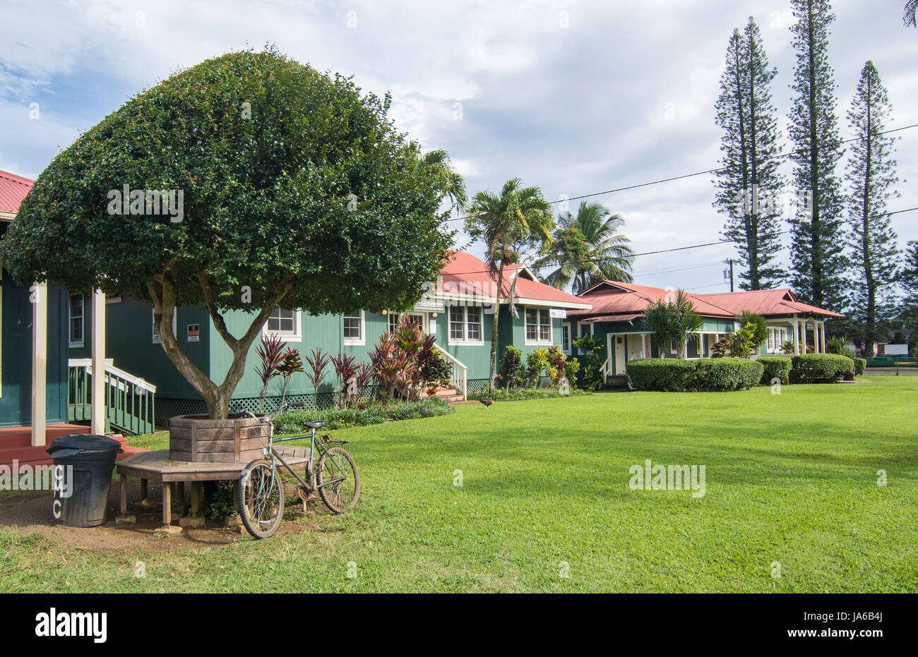 Le Kilauea Kauai Hawaii vert historique schiool Christ Episcopal Church Memorial Building Banque D'Images