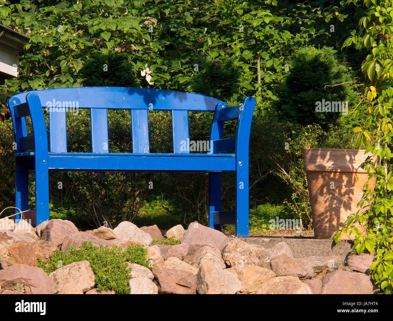 Bleu, jardin, jardins, siège, banc, bleu, jardin, jardins, bancs, sièges, Banque D'Images
