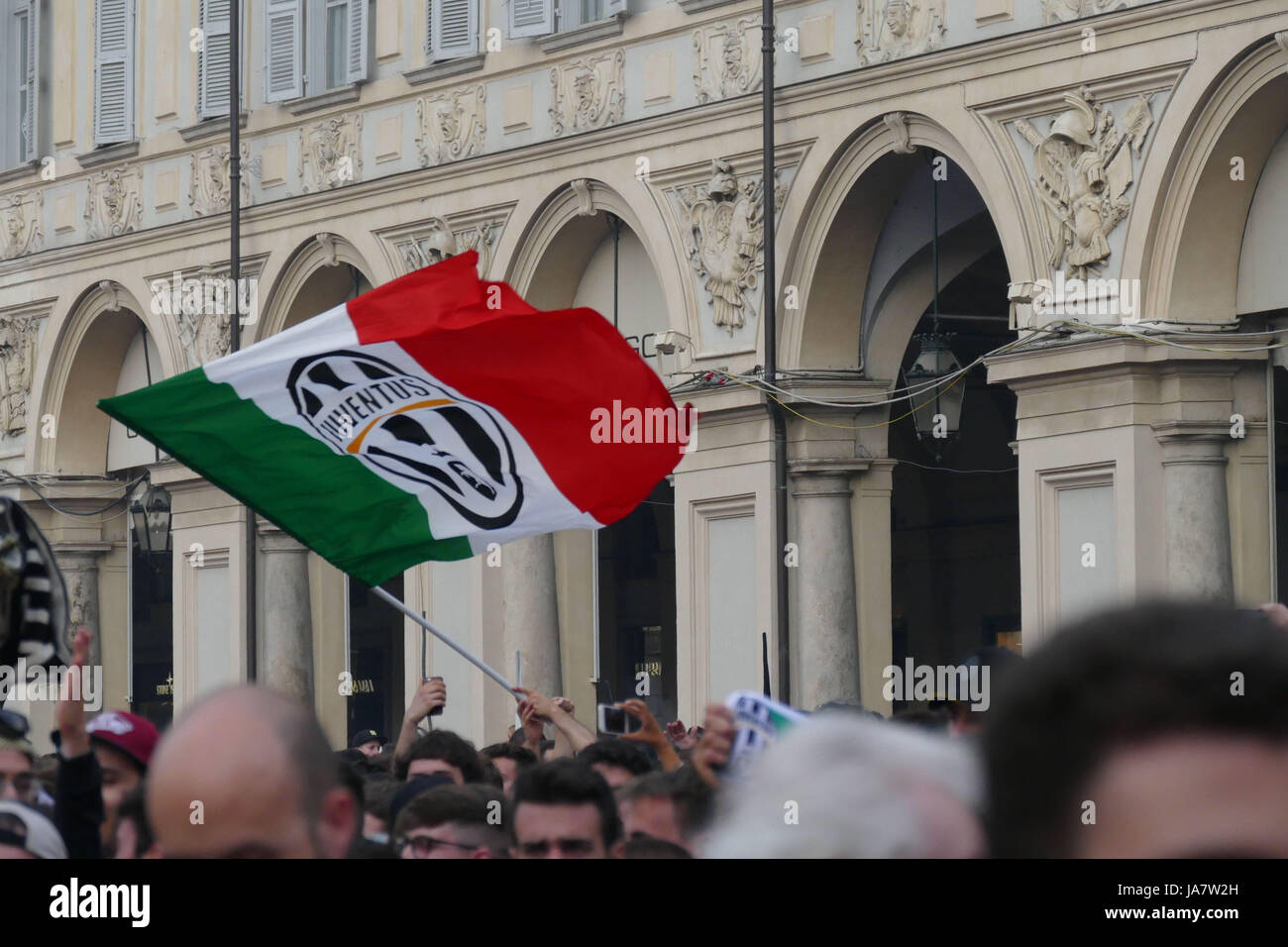 TORINO. Nelle foto il pre Partita Juventus vs Real, Piazza S.Carlo. Banque D'Images