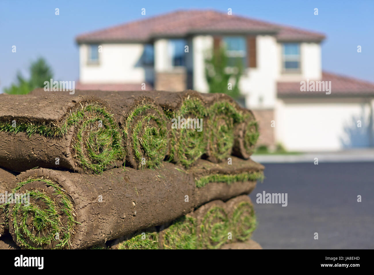 Nouveau, aplatis, sod, rouleaux, prairie, herbe, pelouse, vert, des galets, de l'espace, la masse, Banque D'Images