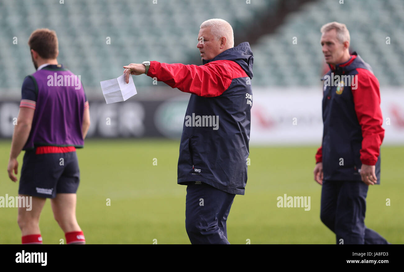 Warren Gatland, entraîneur-chef des Lions britanniques et irlandais, pendant la séance d'entraînement au QBE Stadium, à Auckland. Banque D'Images