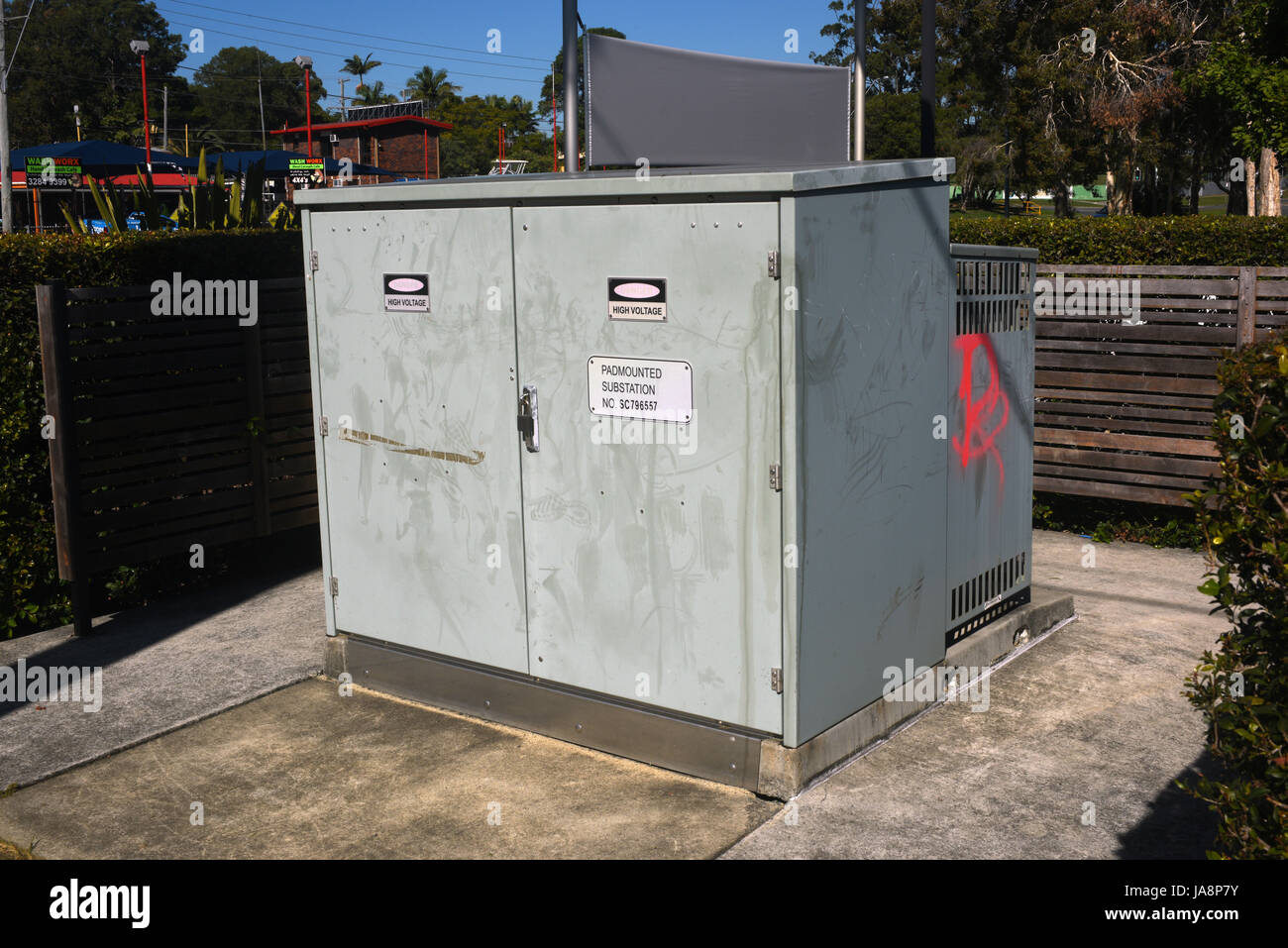 Clontarf, Redcliffe, Australie : sous-station électrique branchements haute tension Banque D'Images