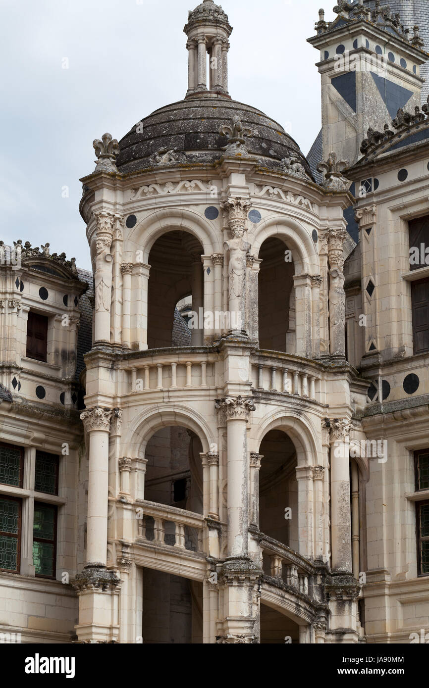 France, vallée, spirale, escalier, château, chateau, historique, grand, grand, Banque D'Images