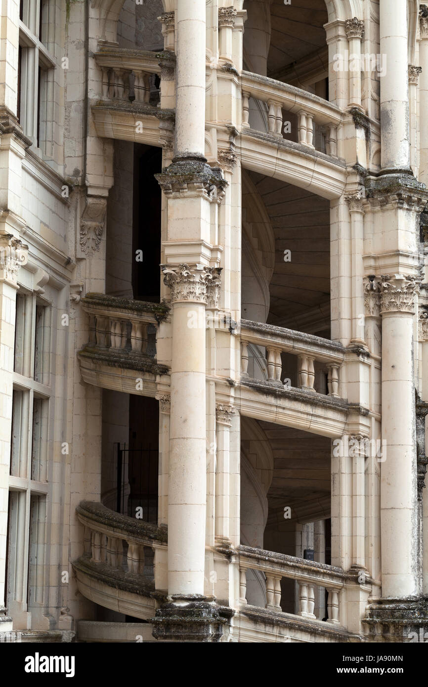 France, vallée, spirale, escalier, château, chateau, historique, grand, grand, Banque D'Images