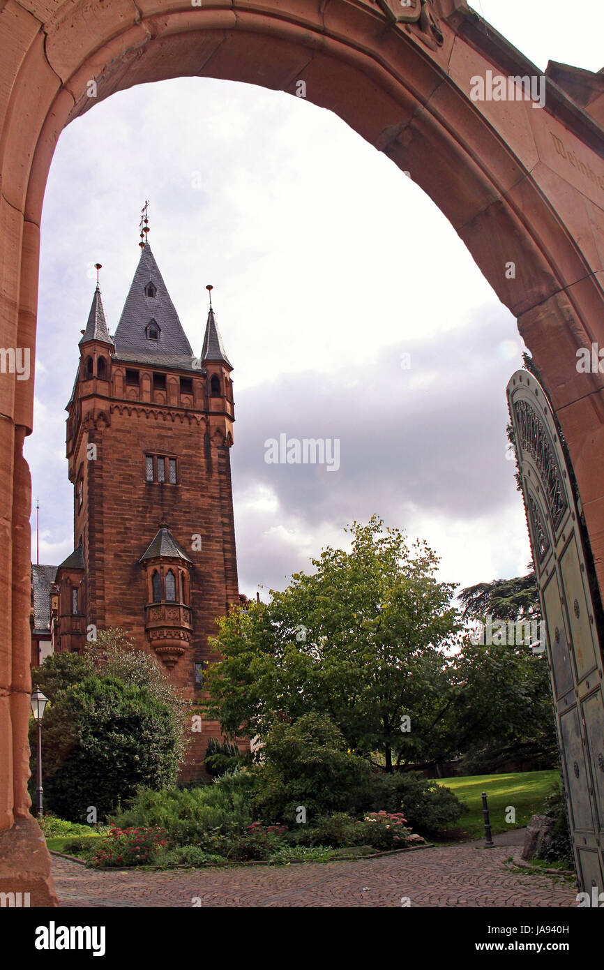 Route de montagne, hôtel de ville, château, Château, tour, route de montagne, hôtel de ville, Banque D'Images