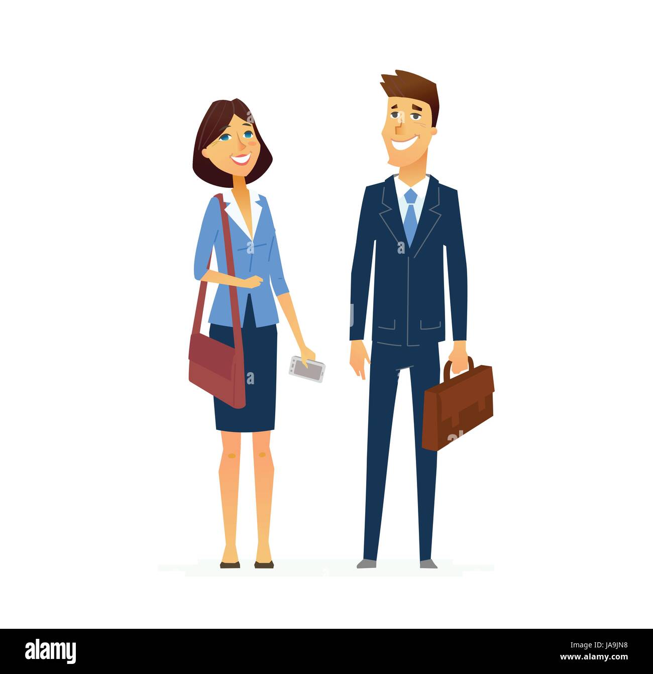 Business man and woman - design plat moderne personnes composition des caractères. Illustration de Vecteur