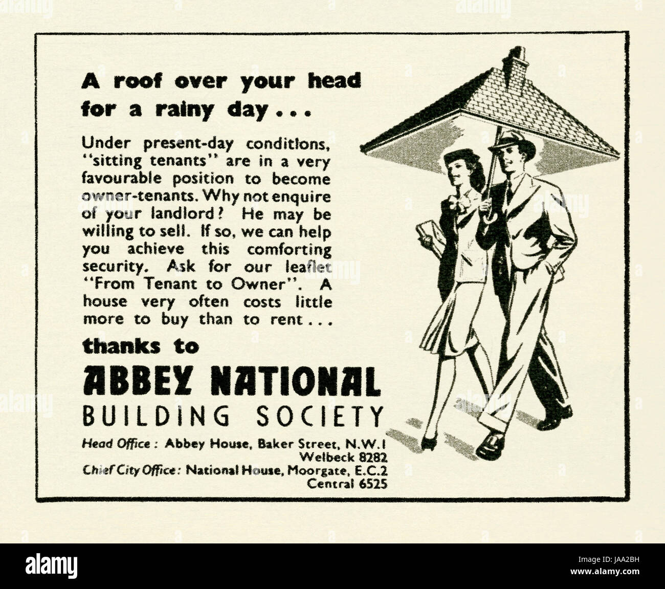 Dans une publicité pour l'Abbey National Building Society - il est apparu dans un magazine publié au Royaume-Uni en 1947 Banque D'Images