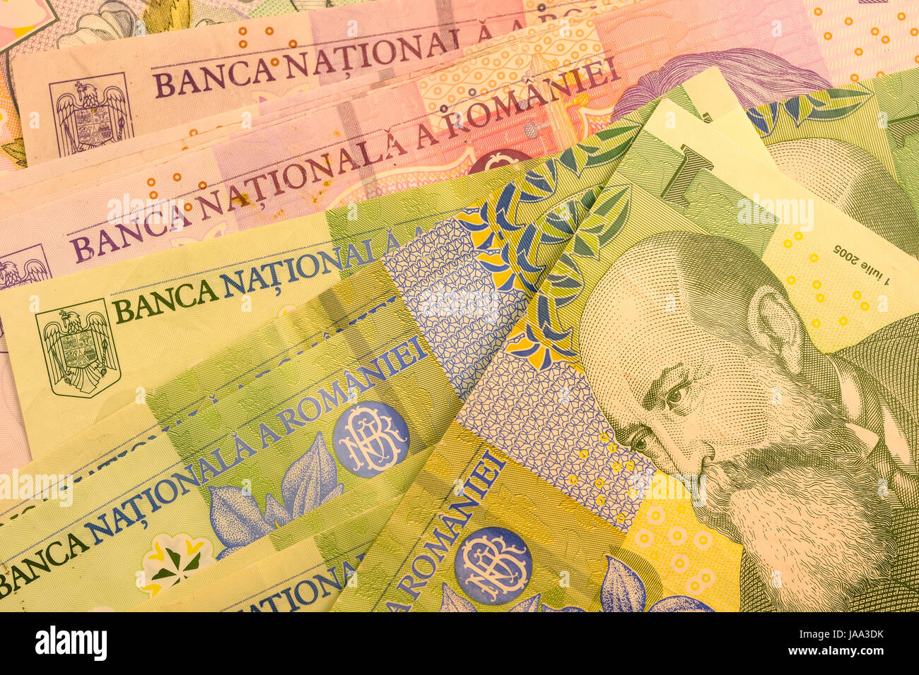 Close up monnaie roumaine remarque, billets, LEI ou LEU, Roumanie Banque D'Images