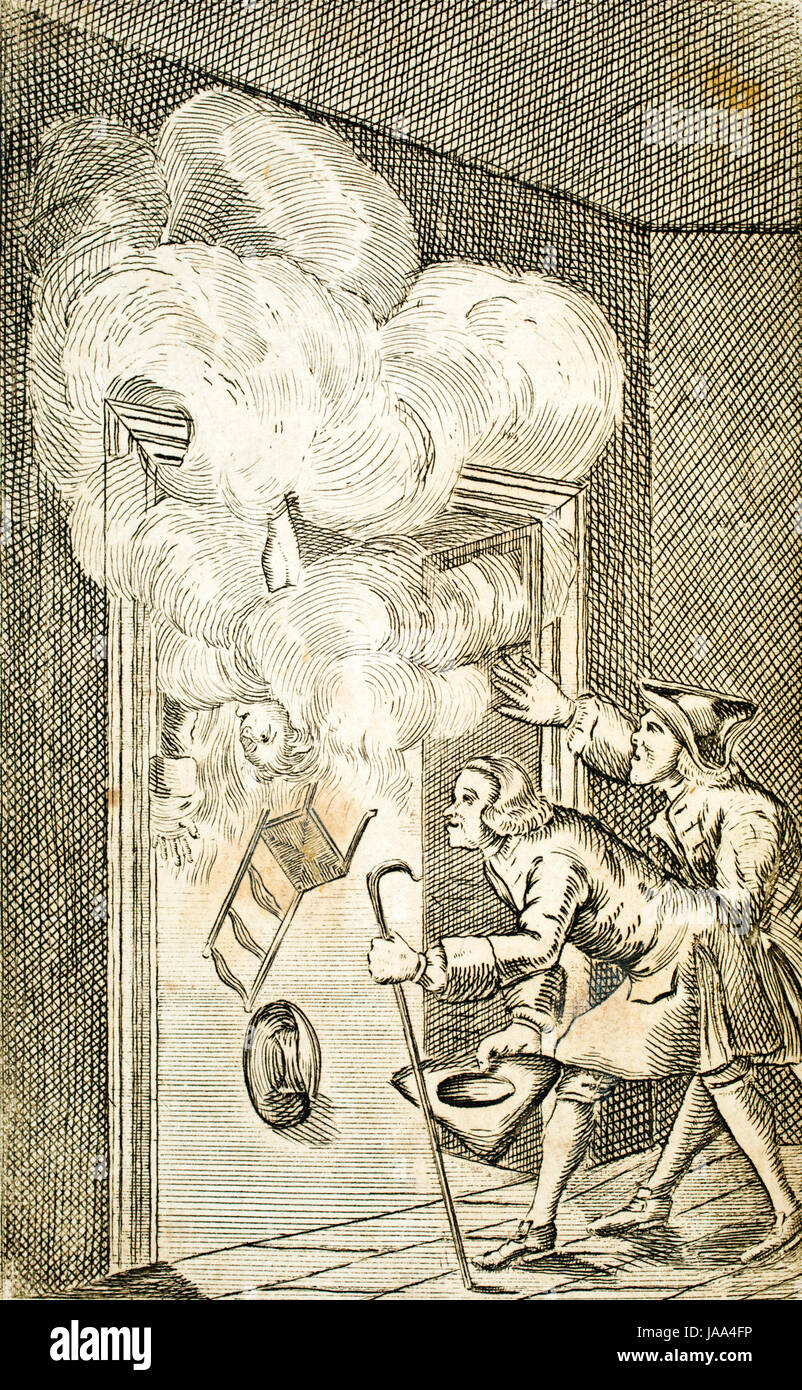 Littérature, 1775 Tim Bobbin, Lancashire dialect ligne livre illustration gravure incident magique dans maison Banque D'Images