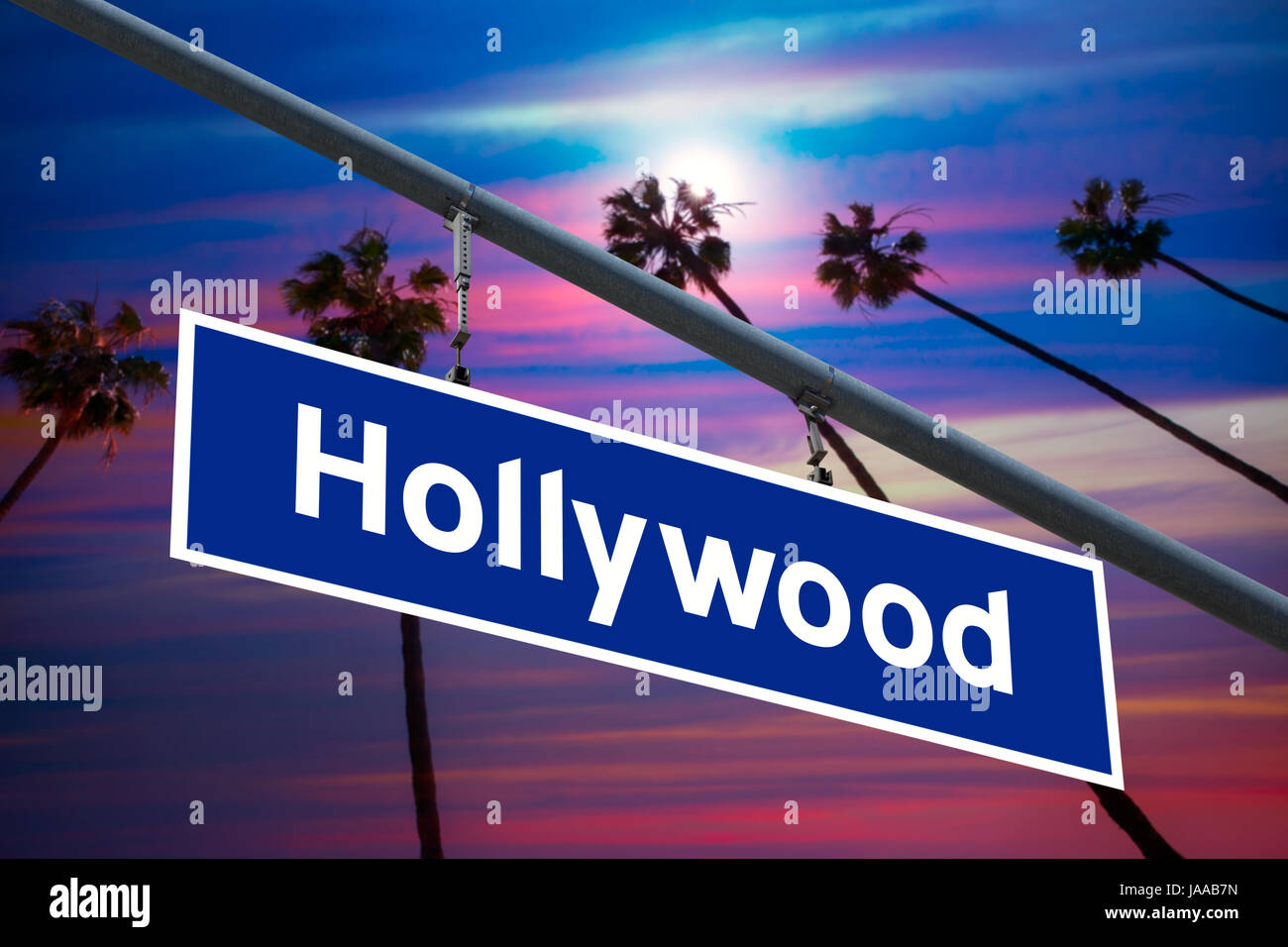 Hollywood California road signer au redlight avec pam arbres ciel photo mont Banque D'Images