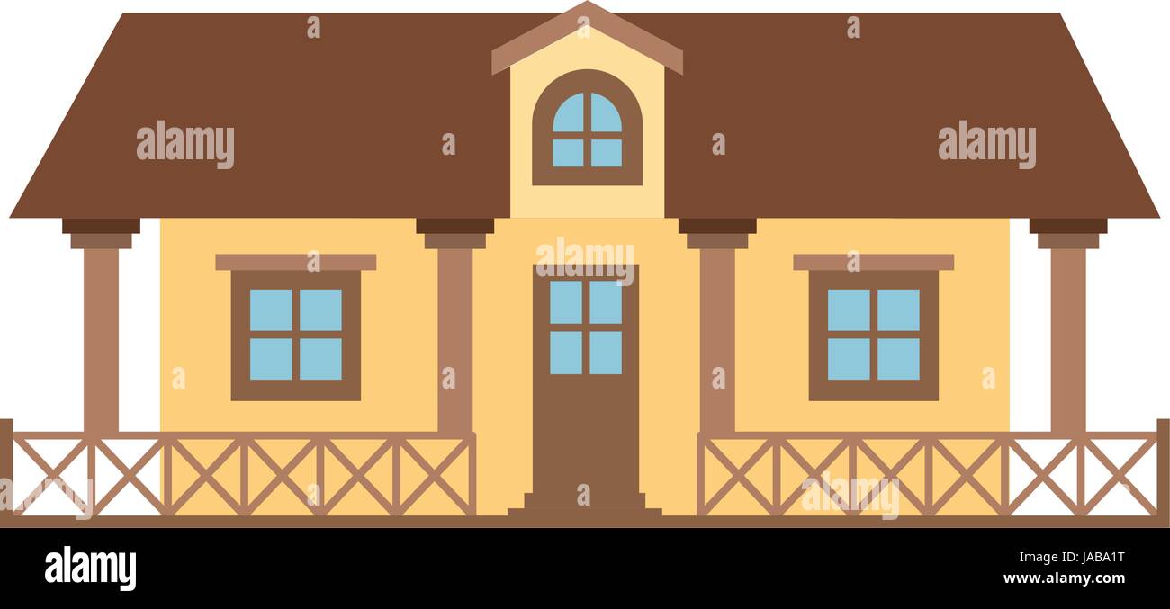 Couleur lumière silhouette de country house avec rambarde et grenier Illustration de Vecteur