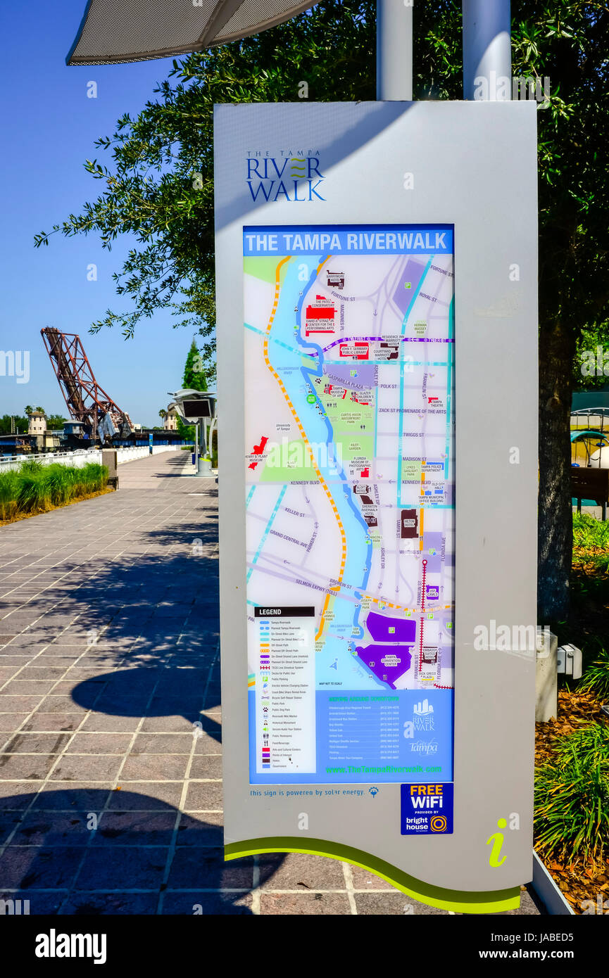 Un répertoire d'information code couleur pour le Tampa Riverwalk, et au-delà. Banque D'Images