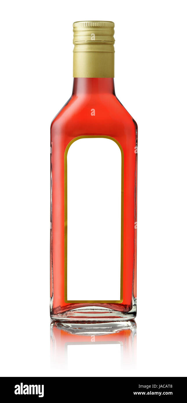 Bouteille de vinaigre de raisin avec étiquette vierge isolated on white Banque D'Images