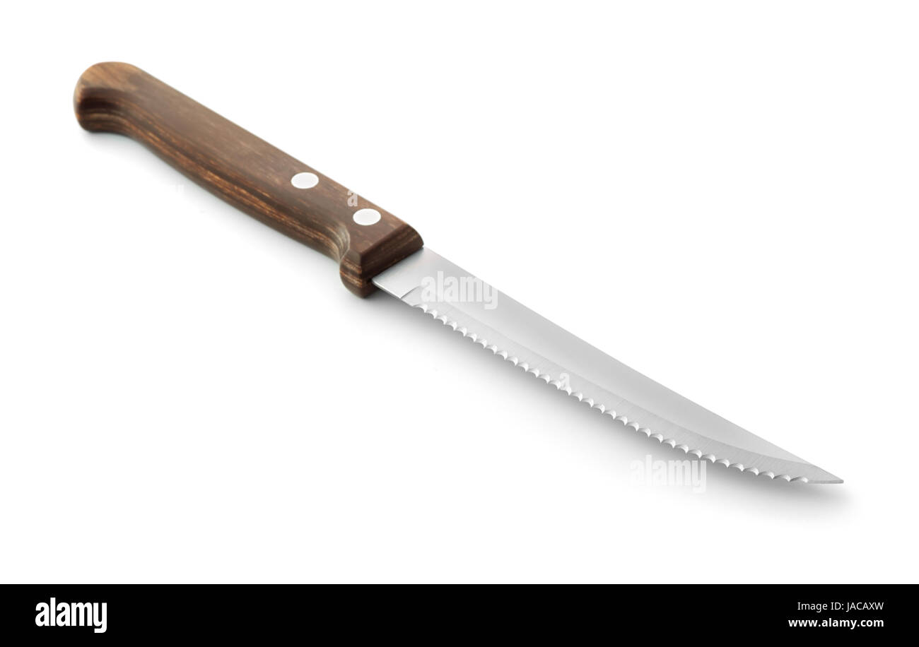 Couteau de cuisine avec poignée en bois isolé sur blanc Banque D'Images