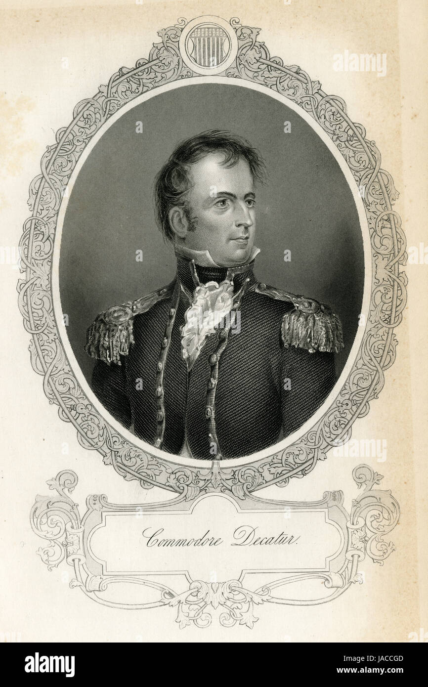 C Antique1860 gravure, Stephen Decatur. Stephen Decatur, Jr (1779-1820) était un officier de la marine des États-Unis et le commodore. SOURCE : gravure originale. Banque D'Images