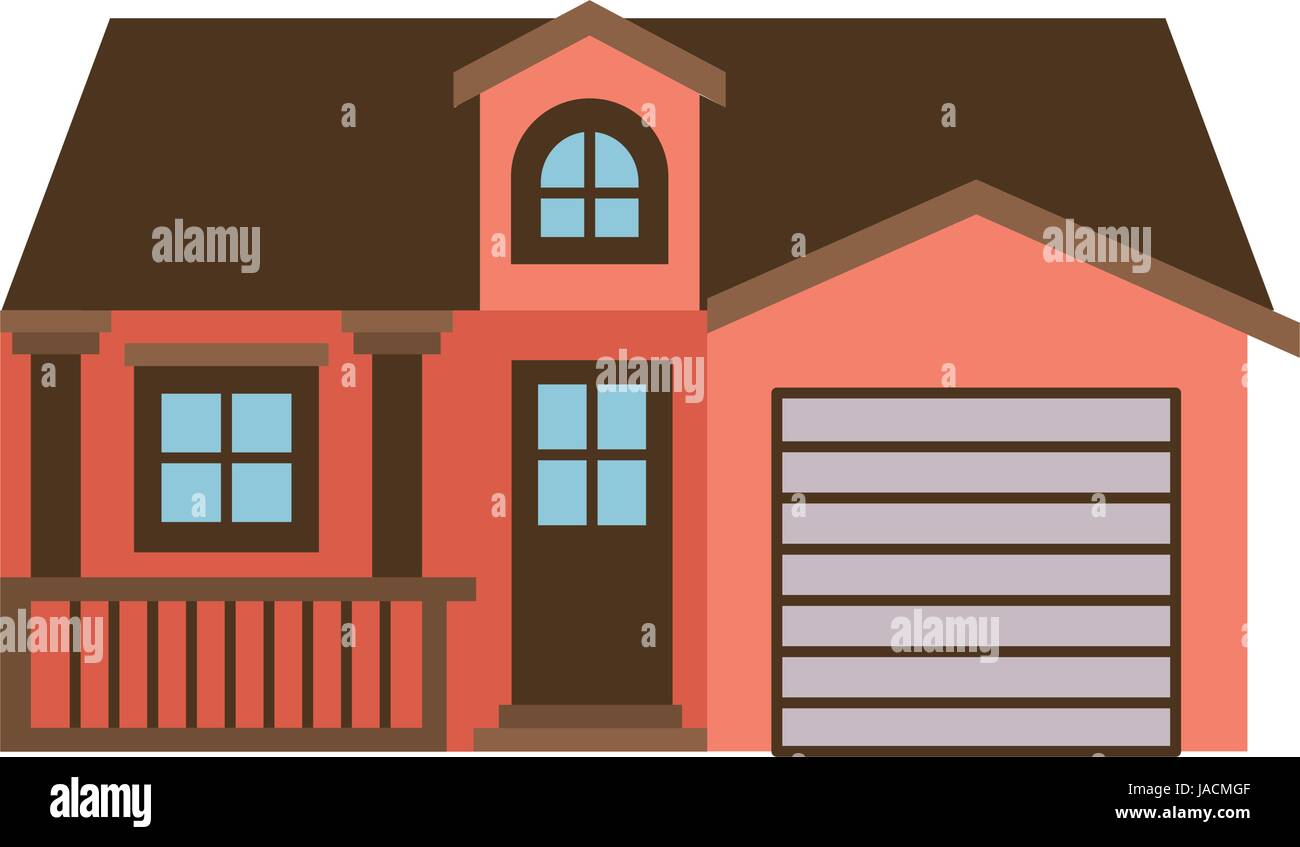 Couleur lumière silhouette de façade maison avec garage et grenier Illustration de Vecteur