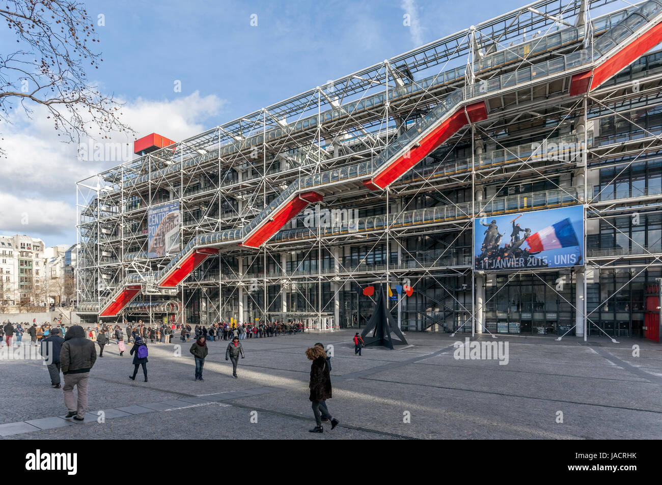 Centre Pompidou, Centre national d'art et de culture Georges Pompidou, Beaubourg, high-tech ou de l'architecture brutaliste de Renzo Piano et Richard Roge Banque D'Images