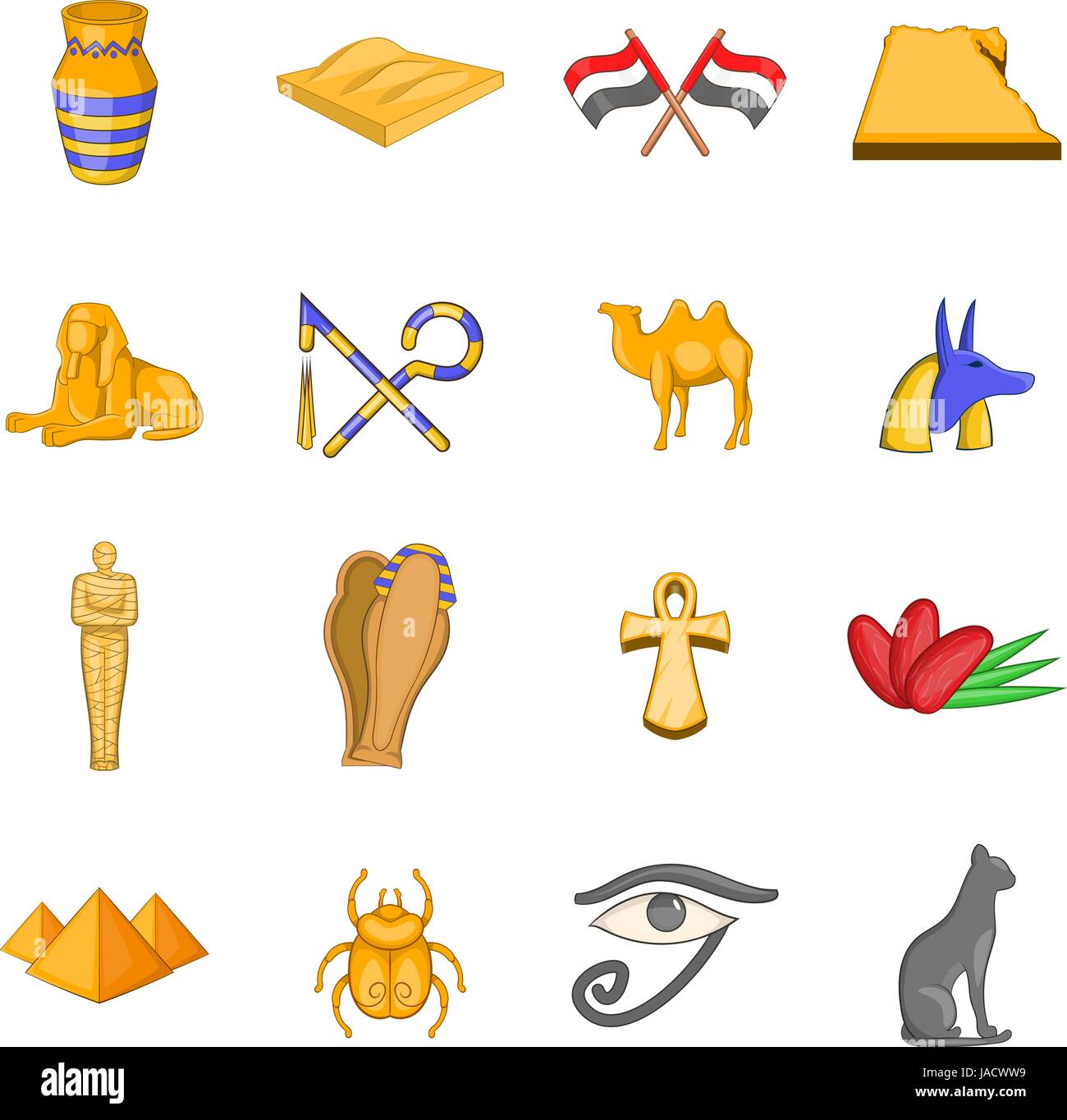L'Egypte travel icons set. Cartoon illustration de voyage Égypte 16 icônes vectorielles pour le web Illustration de Vecteur