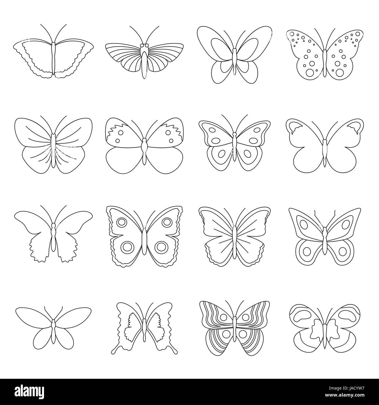 Icons set papillon. Illustration de contour 16 butterfly vector icons for web Illustration de Vecteur